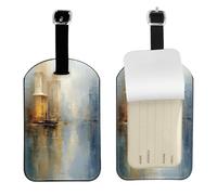 Peinture de paysage poétique de haute qualité élégante pour valises, étiquettes de bagages de voyage avec carte personnalisée et protection de la vie privée