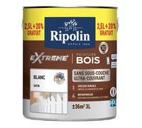 Peinture de protection Ripolin EXTREME BOIS blanc satin 2.5L+20%