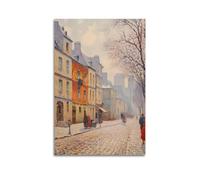 Peinture de rue de Paris antique - Peinture de scène de rue de Paris neutre - Scène de rue d'hiver - Impression sur toile - Décoration murale esthétique pour chambre