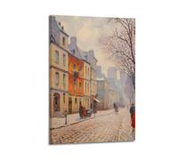 Peinture de rue de Paris antique - Peinture de scène de rue de Paris neutre - Scène de rue d'hiver - Impression sur toile - Décoration murale esthétique pour chambre
