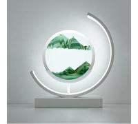 Peinture de Sable Qui Coule 3D avec Veilleuse LED, Cadre Sable Mouvant, Lampe d'image Ronde en Sable 3D, pour Bureau Déco et Salon, Cadeau,WhiteFrame-Green