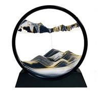 Peinture de Sable Qui coule - Image de Sable Dynamique, Cadre Sablier 3D en Verre Rond, Image d'art de Sable en Mouvement pour décoration la Maison Bureau(Noir, 7 Pouces)