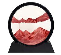 Peinture de Sable Qui coule - Image de Sable Dynamique, Cadre Sablier 3D en Verre Rond, Image d'art de Sable en Mouvement pour décoration la Maison Bureau (Rouge, 12 Pouces)