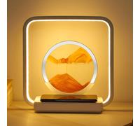 Peinture de Sable Qui Coule, Sablier Decoratif 3D Cadre Sable Mouvant, Image d'art de Sable en Mouvement Lampe de Table, Chargement sans fil Lampe de Chevet Dimmable Sablier Decoratif (Orange)