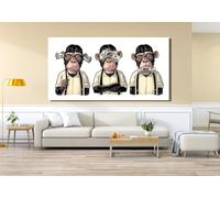 Peinture de trois singes sages, affiches de dessin de singes sages, impression d'art sur toile abstraite d'animaux de singe, décoration murale moderne (20 x 40 cm/cadre intérieur)