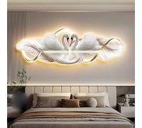 Peinture décorative à thème cyan blanc pour chambre à coucher, image accrochante de headboard, feather canapé fond mur avec peinture murale éclairée, lumière de décoration murale LED pour la salle de