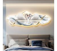 Peinture décorative de chambre à thème swan blanc, image accrochante headboard, feather canapé fond mur avec peinture murale éclairée, lumière de décoration murale LED pour la salle de séjour (B,120 x