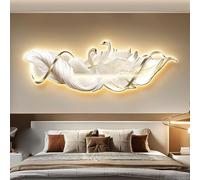 Peinture décorative de chambre à thème swan blanc, image accrochante headboard, feather canapé fond mur avec peinture murale éclairée, lumière de décoration murale LED pour la salle de séjour (A,120 x