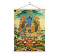 Peinture décorative exquise, pharmacien Bouddha Tibétain Thangka Bouddha suspendu peinture porte-bonheur salon porche peinture décorative temple bouddhiste tibétain nef défilement mural(51*70cm)