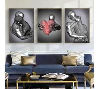 Peinture décorative moderne en métal 3D, art romantique, affiches de sculptures étreintes, chambre à coucher et salon, poster mural imprimé sans cadre (D 2,20 x 30'