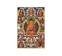 Peinture décorative Thangka Bafang Dieu de la richesse portrait Tancheng Bouddha Guanyin aux mille mains peinture suspendue salon porche nef murale encadrée(Orange,70 * 100cm)