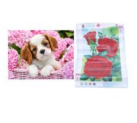 Peinture Diamant 5d, 2 Ensembles, Panier De Fleurs Rose Rouge Et Chien, Décoration De La Maison, Point De Croix-Fs-Phfu