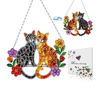 Peinture diamant 5D à faire soi-même - Décoration en forme d'animal - Décoration à suspendre à une fenêtre - Double face - 02 - Chat