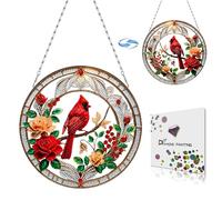 Peinture diamant 5D à faire soi-même, décoration en forme d'animal en verre teinté 5D à suspendre à une fenêtre, double face, 01-Cardinal