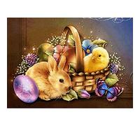 Peinture diamant 5D à faire soi-même sur le thème de Pâques - Motif poussin et lapin - Décoration d'intérieur - Kit de mosaïque en résine pour Pâques - 40 x 30 cm