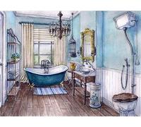 Peinture Diamant 5D DIY Kit Broderies Diamants Baignoire De Salle De Bain 30x40cm Diamond Painting Kit Complett Mosaïque de Broderie Diamant Point de Croix pour Adultes Débutants Décoration Murale