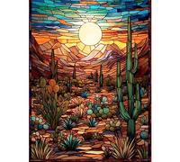 Peinture diamant 5D du désert de l'Arizona à faire soi-même - Kit de numérotation - Peinture à strass en cristal d'Amérique indienne - Paysage de montagne, cactus, plantes, œuvres d'art, décoration
