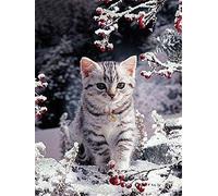 Peinture Diamant 5D Forage Complet Chat animal de saison de neige DIY Diamant Peinture Kit pour Adultes,Diamond Painting pour Enfants,Broderie Tableau point de croix,Strass Image Décor Cadeau 60x90cm