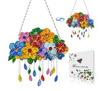 Peinture diamant à faire soi-même - Décoration florale en verre teinté 5D - Kit de suspension de fenêtre pour maison, jardin, mur, porte, double face - 01