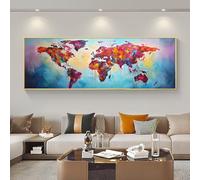Peinture Diamant Adulte, 5D Diamond Painting Carte Du Monde Kits Diamant Strass Cristal Painting, DIY Broderie Grand Diamant Painting Point de Croix Kit pour Murale Décor 55x160 cm/22x63 Inch M-502