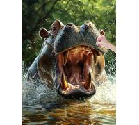 Peinture Diamant Adulte, 5D Diamond Painting Hippopotame, 5D Diamond Painting Kit Complet pour Adulte Débutant, Peinture Diamant Artisanat Point de Croix Kit pour Décoration Murale, 50x70cm, J-5
