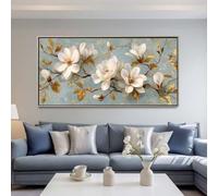 Peinture Diamant Adulte 5D Diamond Painting Magnolia 120x60cm, DIY Diamond-Painting Rétro Broderie Diamant Kit Complet Grand Format, Point de Croix Cristal pour Murale Maison Décoration -LR25