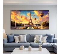 Peinture Diamant Adulte 5D Diamond Painting Paris 80x40cm, DIY Diamond-Painting Tour Eiffel Broderie Diamant Kit Complet Grand Format, Point de Croix Cristal pour Murale Maison Décoration -LR85