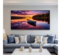 Peinture Diamant Adulte 5D Diamond Painting Paysage 50x25cm, DIY Diamond-Painting Lac Bateau Broderie Diamant Kit Complet Grand Format, Point de Croix Cristal pour Murale Maison Décoration -LR771