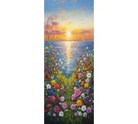 Peinture Diamant Adulte 5D Diamond Painting Paysage Mer 40x100cm, DIY Diamond-Painting Coucher de Soleil Fleurs Broderie Diamant Point de Croix Cristal Painting pour Murale Maison Décoration -LR1053