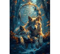 Peinture Diamant Adulte, 5D DIY Attrape-Rêves Diamond Painting Complet, Broderie Diamant Strass Point de Croix Cristal Painting, Loup Broderie Diamant Kit Complet, Murale Décoration et Cadeaux 30x40cm