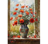 Peinture Diamant Adulte, 5D DIY Coquelicot Diamond Painting Complet, Broderie Diamant Strass Point de Croix Cristal Painting, Fenêtre Broderie Diamant Kit Complet, Murale Décoration et Cadeaux 40x50cm