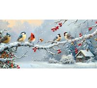 Peinture Diamant Adulte,5D oiseau rouge-gorge Diamond Painting Complet,scène de neige Diamant Painting Enfants Cristal Strass Point de Croix Broderie kit, Décoration Murale Maison,Cadeau 50x100cm