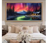 Peinture Diamant Adulte Aurore Boréale 40x70cm, 5D Diamond Painting Maison Dans la Forêt Grand Format, Diamond-Painting Diamant Strass Point de Croix Cristal Painting Pour Murale Décoration (RD231)