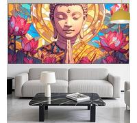 Peinture Diamant Adulte Bouddha Diamond Painting Enfant Lotus Broderie Diamant Kit Complet,Loisirs Créatifs Adultes Artisanat Strass Point de Croix Diamond Art Painting Décor Cadeaux 50x100cm YM-480