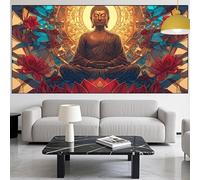 Peinture Diamant Adulte Bouddha Diamond Painting Enfant Lotus Broderie Diamant Kit Complet,Loisirs Créatifs Adultes Artisanat Strass Point de Croix Diamond Art Painting Décor Cadeaux 90x180cm YM-570