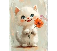 Peinture Diamant Adulte Chat Diamond Painting Petit Format 40x50 cm, 5D DIY Diamond Painting Enfant Strass Point de Croix Cristal Art Toile Artisanat Kit, Decoration Salon, Cadeau Femme (Mignon) Z-74