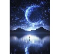 Peinture Diamant Adulte Ciel Nocturne Diamond Painting Lune Peinture Diamant Full Drill Cristal Kit, 5D Broderie Diamond Kit Comple, Loisirs Créatifs Adultes Decoration Maison 100X130CM, Model 918