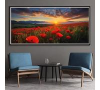Peinture Diamant Adulte Coquelicot 40x70cm, 5D Diamond Painting Coucher de Soleil Grand Format, Diamond-Painting Diamant Strass Point de Croix Cristal Painting Pour Murale Décoration (RD347)