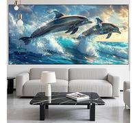 Peinture Diamant Adulte Dauphin Diamond Painting Enfant Paysage Broderie Diamant Kit Complet,Loisirs Créatifs Adultes Artisanat Strass Point de Croix Diamond Art Painting,Déco Cadeaux 40x100cm LK-1095