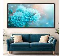 Peinture Diamant Adulte Fleur, Broderie Diamant Grand Format 140x70cm, 5D Bleu Diamond Painting Kit Complet, DIY Full Carré Strass Broderie Point de Croix pour Decoration Murale Maison Cadeau 0J-1026
