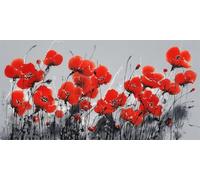 Peinture Diamant Adulte Fleurs Rouges 30x80cm, 5D Square Diamond Painting Coquelicot Full Drill Diamond-Painting Carré Diamant Strass Point de Croix Cristal Painting Pour Murale Décoration (SQ32)