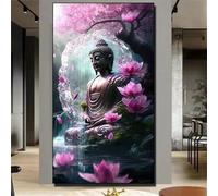 Peinture Diamant Adulte Grand Format Lotus Violet Zen, Diamond Painting Adulte XXL, DIY Broderie Diamant Painting Kit pour Enfant Débutants Murale Décor Square Drill 60x120cm