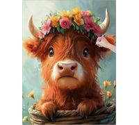 Peinture Diamant Adulte Highland Cow Diamond Painting Grand Format 50x70 cm, 5D Diamond Painting Enfant Strass Point de Croix Cristal Art Toile Artisanat Kit, Decoration Salon, Cadeau (Mignon) D-92