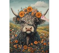 Peinture Diamant Adulte Highland Cow Diamond Painting Grand Format 50x70 cm, 5D Diamond Painting Enfant Strass Point de Croix Cristal Art Toile Artisanat Kit, Decoration Salon, Cadeau (Fleur) C-43