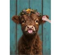 Peinture Diamant Adulte Highland Cow Diamond Painting Grand Format 90x120 cm, 5D Diamond Painting Enfant Strass Point de Croix Cristal Art Toile Artisanat Kit, Decoration Salon, Cadeau (Mignon) C-46