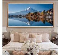 Peinture Diamant Adulte Lac de Montagne Enneigé 60x150cm, 5D Diamond Painting Mont Fuji Grand Format, Diamond-Painting Diamant Strass Point de Croix Cristal Painting Pour Murale Décoration (RD609)