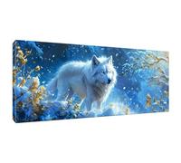 Peinture Diamant Adulte, Le loup blanc 5D Diamond Painting Complet, Diamant Strass Point de Croix Cristal Painting, DIY Diamond Art Painting Kits Enfants,pour Maison Bureau Décoration 40x80cm I-14