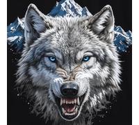 Peinture Diamant Adulte, Loup 5D Diamond Painting Enfants, DIY Ronde Diamant Strass Point de Croix Cristal Painting, Montagne Broderie Diamant Kit Complet, Murale Décoration Cadeau 70x70cm Q-217