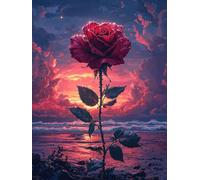 Peinture Diamant Adulte Lune, 5D Diamond Painting Adulte Débutants, Kit Broderie Diamond Painting Roses Rouges, DIY Cristal Point de Croix Broderie Diamant Kit Complet,Décoration Murale 40X50cm F-42