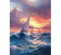 Peinture Diamant Adulte Lune, 5D Diamond Painting Adulte Débutants, Kit Broderie Diamond Painting Vagues De L'Océan, DIY Cristal Point de Croix Broderie Diamant Kit Complet, Décoration 15X20cm W-40
